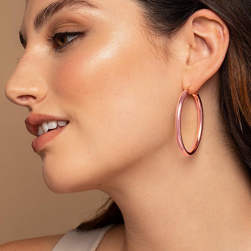 OOOPEL Thick Rose Gold Hoop Earrings For Women Sterling Silver Chunky Rose Gold Hoop Earrings Lightweight Small Large Tube Hoop Earrings For Womens Hollow Rose Gold Hoop Earrings Chunky Rose Gold Hoops - Image 2